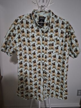 Super Massive Short Sleeve Collar Button-up Tee Pug Shirt